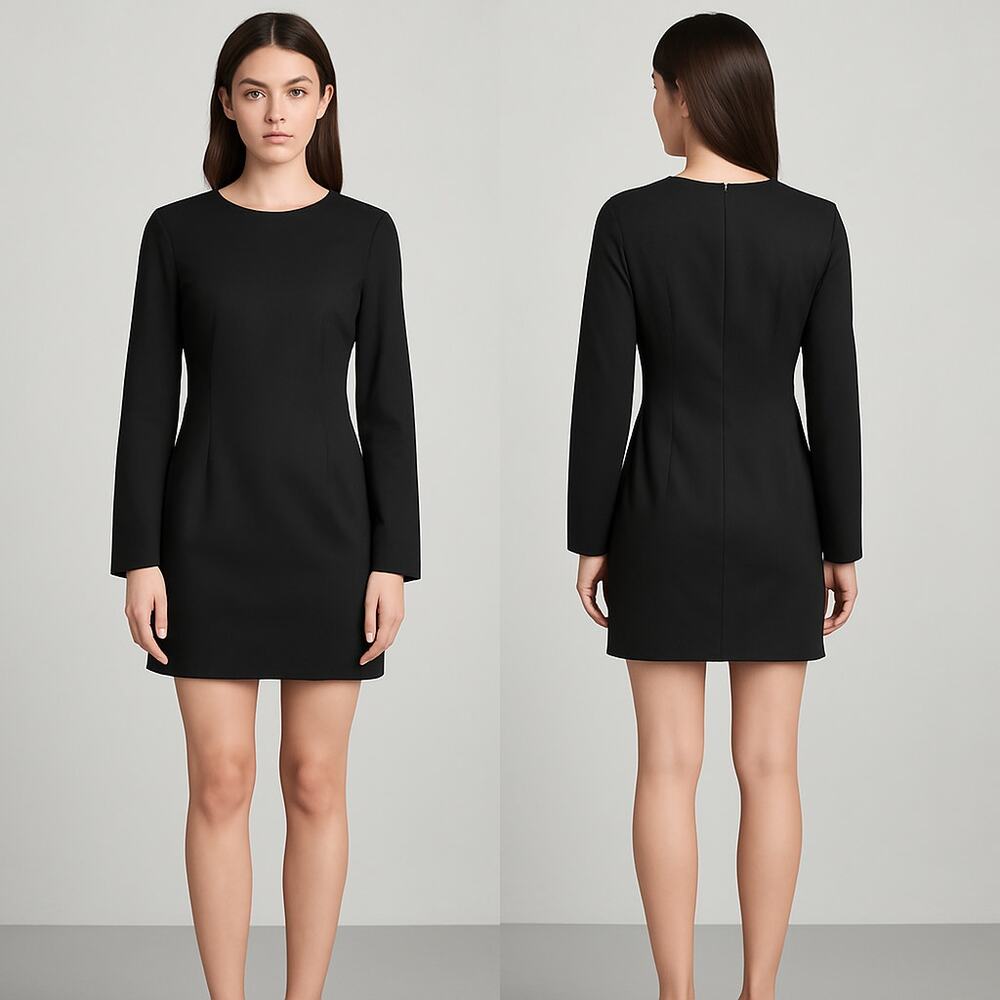 H&M Black Long Sleeve Mini Dress Women’s Size Small Cotton Blend Structured Fit